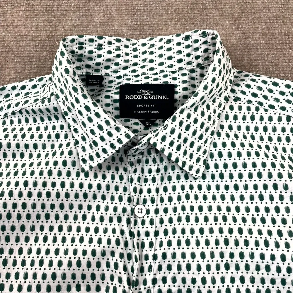 Rodd & Gunn Byron Geo Print Shirt Men XL White Green Cotton Sports Fit Button Up